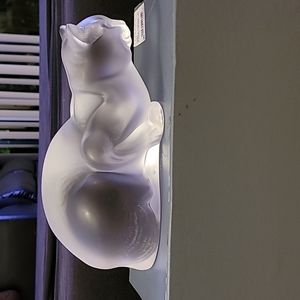 Lalique Crouching Cat Glass Sculpture
